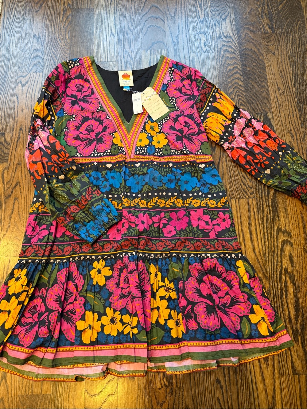Farm Rio x Anthropologie v-neck puff sleeve mini dress. NWT.